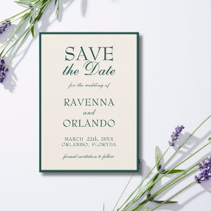 Smaragd Creme Old Money Elegante Glamour-Hochzeit Save The Date