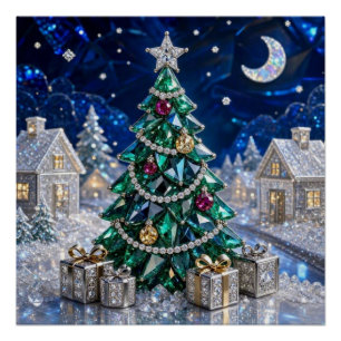 Smaragd-Edelstein-Weihnachtsbaum-Diamant-Dorf Poster