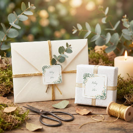 Smaragd-Eukalyptus-Gold-Beeren-Rahmen-Hochzeit Quadratischer Aufkleber