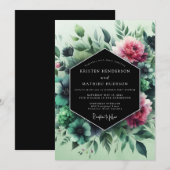 Smaragd-Fuchsia-Vesper-Hochzeit Einladung (Vorne/Hinten)