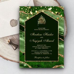 Smaragd-Gold-Achat-Marmor-Bogen-Muslimische-Hochze Einladung