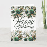 Smaragd-Gold-Aquarell-Blumen-Happy-Birthday-Gruß