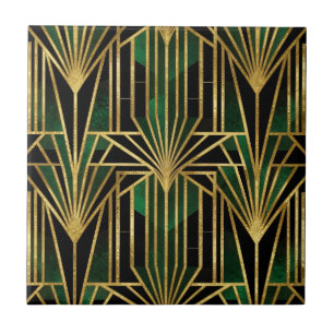 Smaragd-Gold-Art-Déco-Glamour Fliese