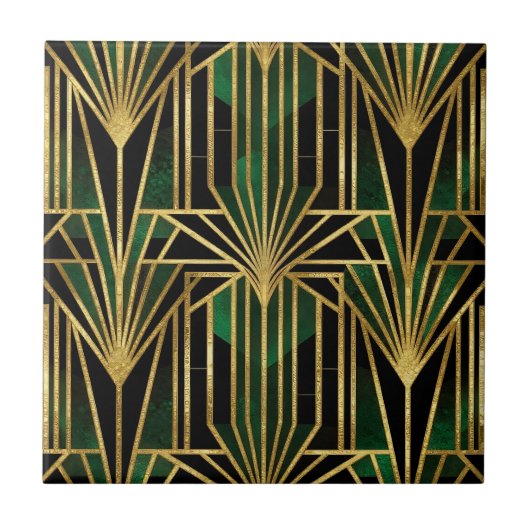 Smaragd-Gold-Art-Déco-Glamour Fliese (Vorderseite)
