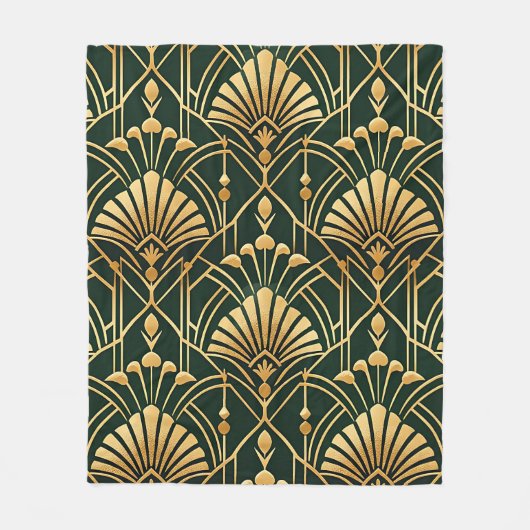 Smaragd-Gold-Art-Deco-Muster Fleecedecke (Vorderseite)