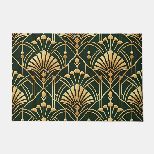 Smaragd-Gold-Art-Deco-Muster Fußmatte (Vorderseite)