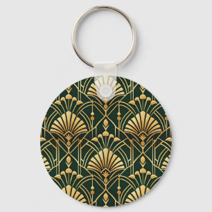 Smaragd-Gold-Art-Deco-Muster Schlüsselanhänger