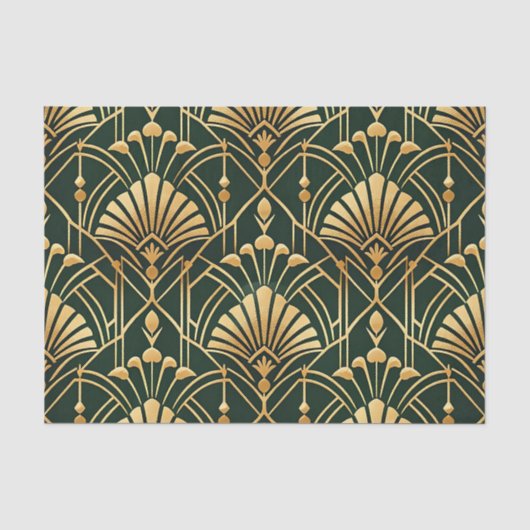 Smaragd-Gold-Art-Deco-Muster Seidenpapier (Vorderseite)