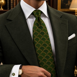 Smaragd-Gold-Art-Deco-Schuppenmuster Krawatte