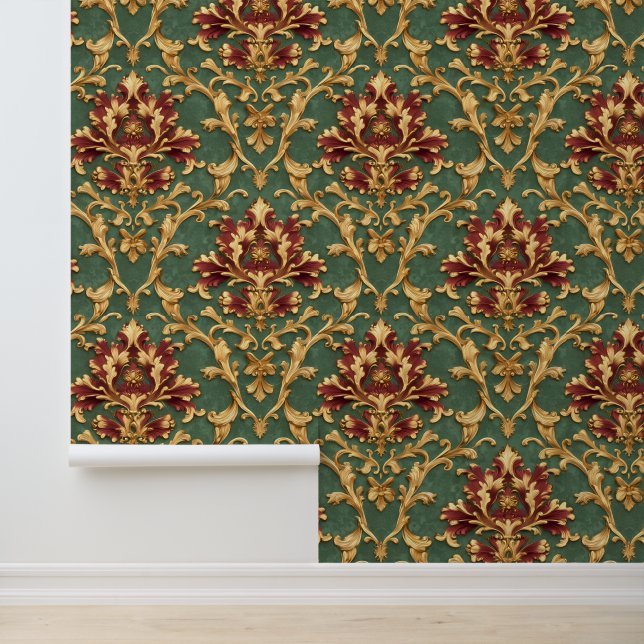 Smaragd-Gold-Barock-Damask Tapete (Anwendung)