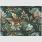 Smaragd-Gold Blumen Nahtloses Decoupage Seidenpapier (Vorderseite)