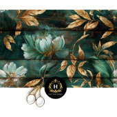 Smaragd-Gold Blumen Nahtloses Decoupage Seidenpapier