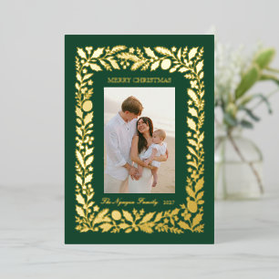 Smaragd-Gold-Botanik-Familienfoto-Weihnachtskarte Folien Feiertagskarte