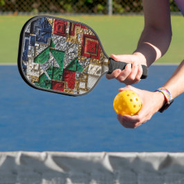 Smaragd-Gold-Elfenbein-Rot-Blau-Riesen-Mosaik Pickleball Schläger