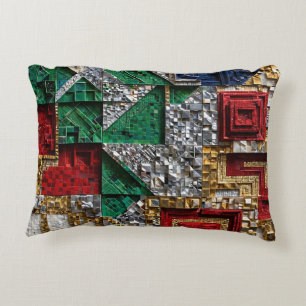 Smaragd-Gold-Elfenbein-Rot-Blau-Riesen-Mosaikquadr Dekokissen