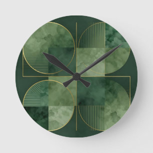 Smaragd-Gold Geometrische Harmonie Runde Wanduhr