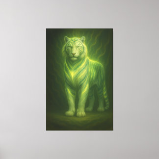 Smaragd-Gold-Glanz Weißer Tiger – Stehendes Licht Leinwanddruck