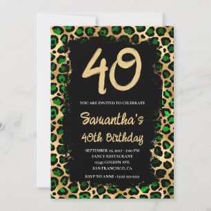 Smaragd-Gold-Leopard, schwarz lackiert zum 40. Geb Einladung