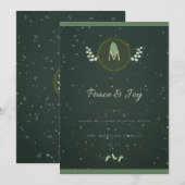 Smaragd-Gold-Lorbeer-Monogramm-Weihnachtskarte (Vorne/Hinten)