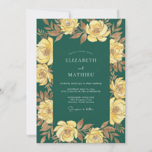 Smaragd-Gold-Rosen-Hochzeit Einladung