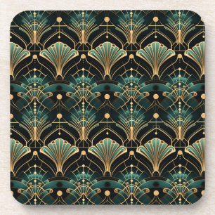 Smaragd-Gold-Töne Art Deco-inspirierter Fächer Getränkeuntersetzer
