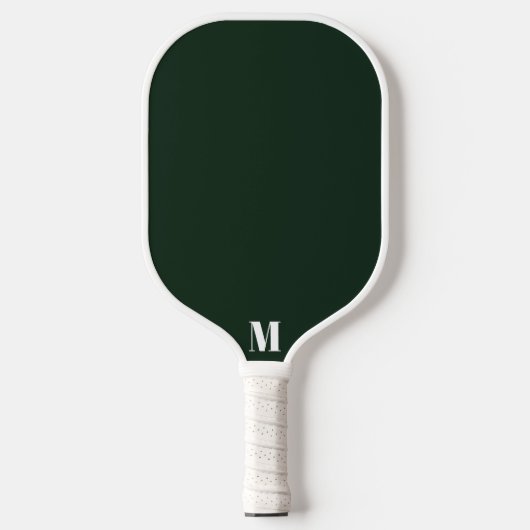 Smaragd Grün und Weiß Moderne Monogram Pickleball Schläger (Vorderseite)