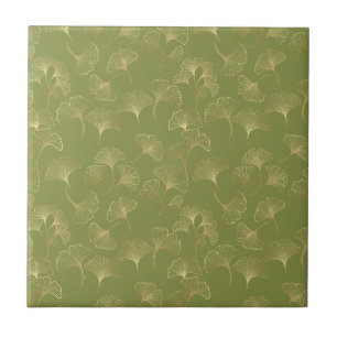 Smaragd-Grünes Botanisches Gold-Ginkgo-Blatt Luxus Fliese
