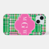 Smaragd Heiß Rosa Preppy Patchwork Madras Monogram iPhone 15 Hülle (Rückseite (Horizontal))