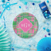 Smaragd Heiß Rosa Preppy Patchwork Madras Monogram Pappteller (Party)