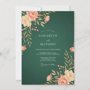 Smaragd-Hochzeit im botanischen Pfirsich-Stil Einladung