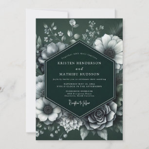 Smaragd-Hochzeit in monochromer Blütenpracht Einladung