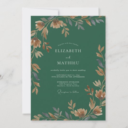Smaragd-Hochzeit mit Bernsteinlaub-Eukalyptus Einladung (Vorderseite)