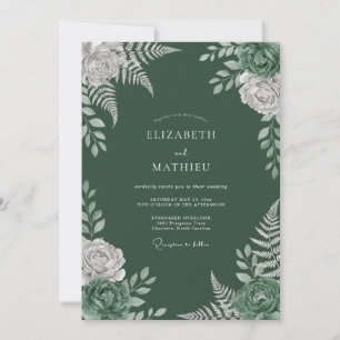 Smaragd-Hochzeit mit floraler Blütenpracht Einladung