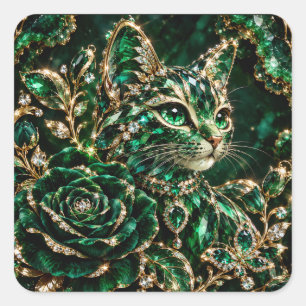 Smaragd-Juwel-Katze Poster Quadratischer Aufkleber