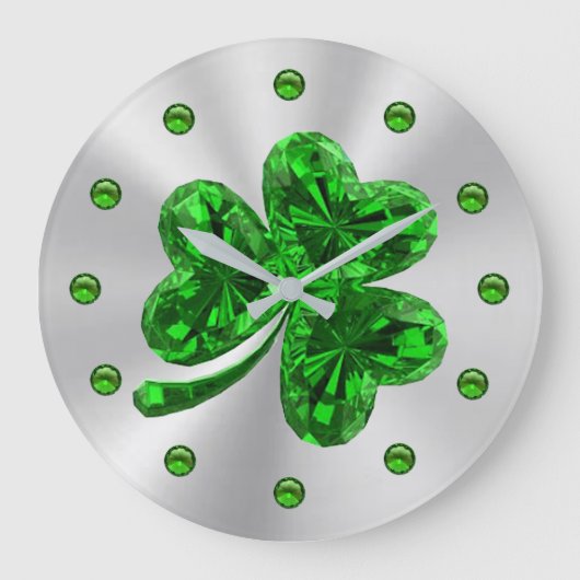 Smaragd-Kleeblatt Große Wanduhr (Vorderseite)