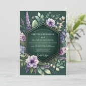 Smaragd-Lavendel-Flora-Hochzeit Einladung (Stehend Vorderseite)
