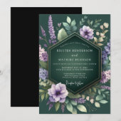 Smaragd-Lavendel-Flora-Hochzeit Einladung (Vorne/Hinten)