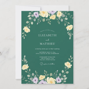 Smaragd-Lavendel-Wildblumen-Hochzeit Einladung