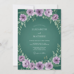 Smaragd-Lila-Kranz-Hochzeit Einladung