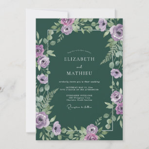 Smaragd-Lila-Laub-Eukalyptus-Hochzeit Einladung