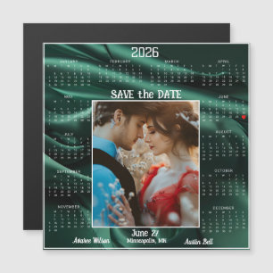 Smaragd-Luxus-Satin-Heiratsankündigung-Verlobtes P Magnetkarte