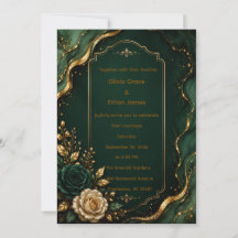 Smaragd-Marmor & Gold Luxus-Hochzeitseinladung