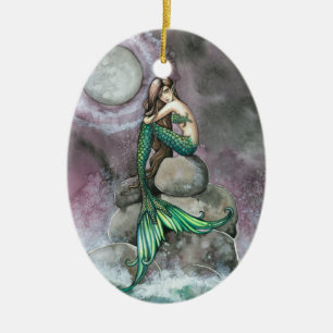 Smaragd Meerjungfrau Fantasy Kunst Schmuckstück Keramikornament