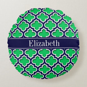 Smaragd Navy Marokkanisch #5DS Navy Name Monogramm Rundes Kissen