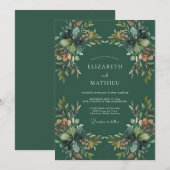 Smaragd-Ocker-Laub-Eukalyptus-Hochzeit Einladung (Vorne/Hinten)
