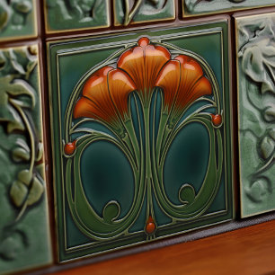 Smaragd Orange Wanddekoration Kunstgewerbe Keramik Fliese