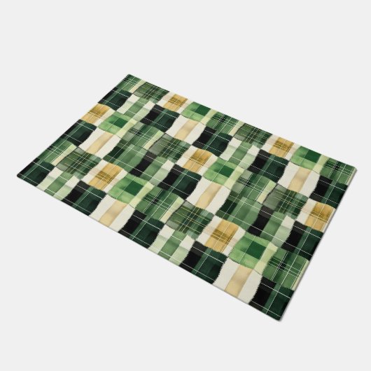 Smaragd-Patchwork-Kariert Fußmatte (Schrägansicht)
