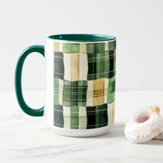 Smaragd-Patchwork-Kariert Tasse (Mit Donut)