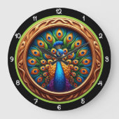 Smaragd-Pfau Strahlendes Erbe Große Wanduhr (Vorderseite)