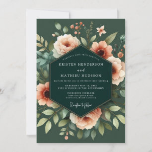 Smaragd-Pfirsich-Chiaroscuro-Hochzeit Einladung